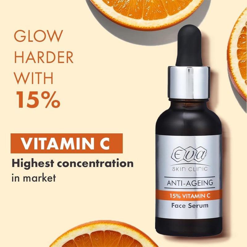 Eva Skin Clinic 15% Vitamin C Face Serum, 20 ml - Anti-Ageing Formula - Image 4